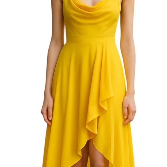 MAC DUGGAL Dress Size 2 Evening Gown NEW Mango Yellow Ruffle Hi Low Hem - Picture 6 of 7